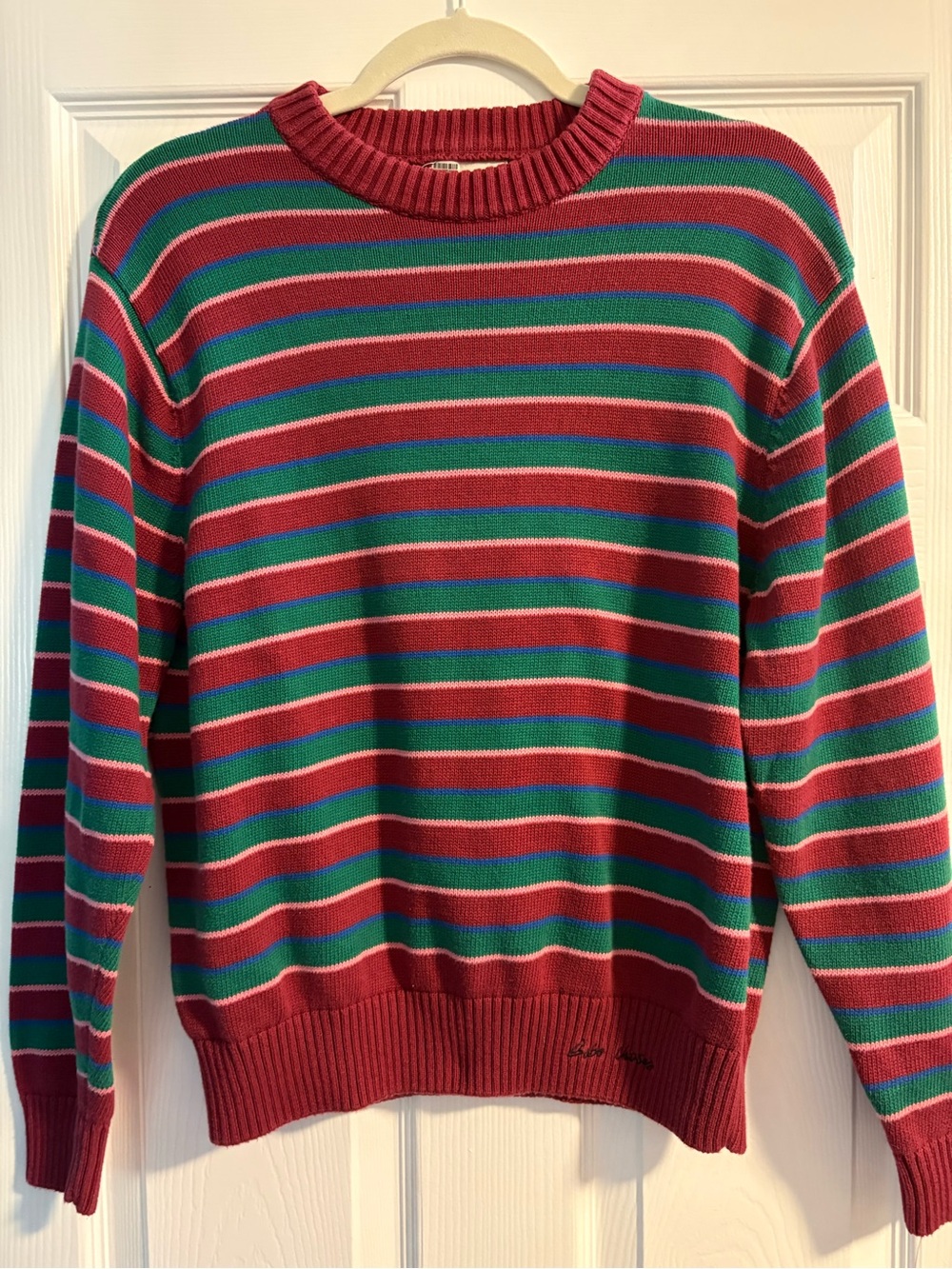 Bobo Choses Womens Organic Cotton Striped Knit Sweater Burgundy Green Blue S - Picture 4 of 9